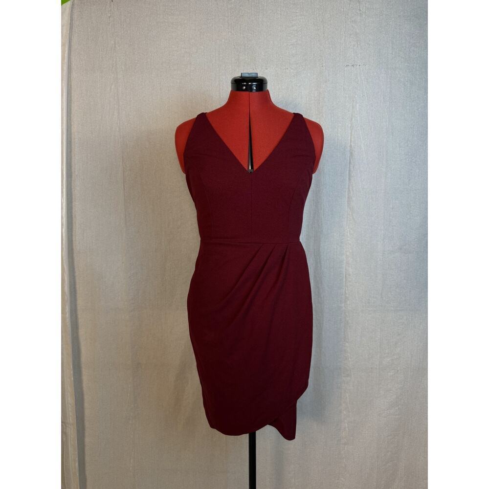 Manydress Red Asymmetrical Bodycon Ruched Sleeveless Vneck Dress Size M D667